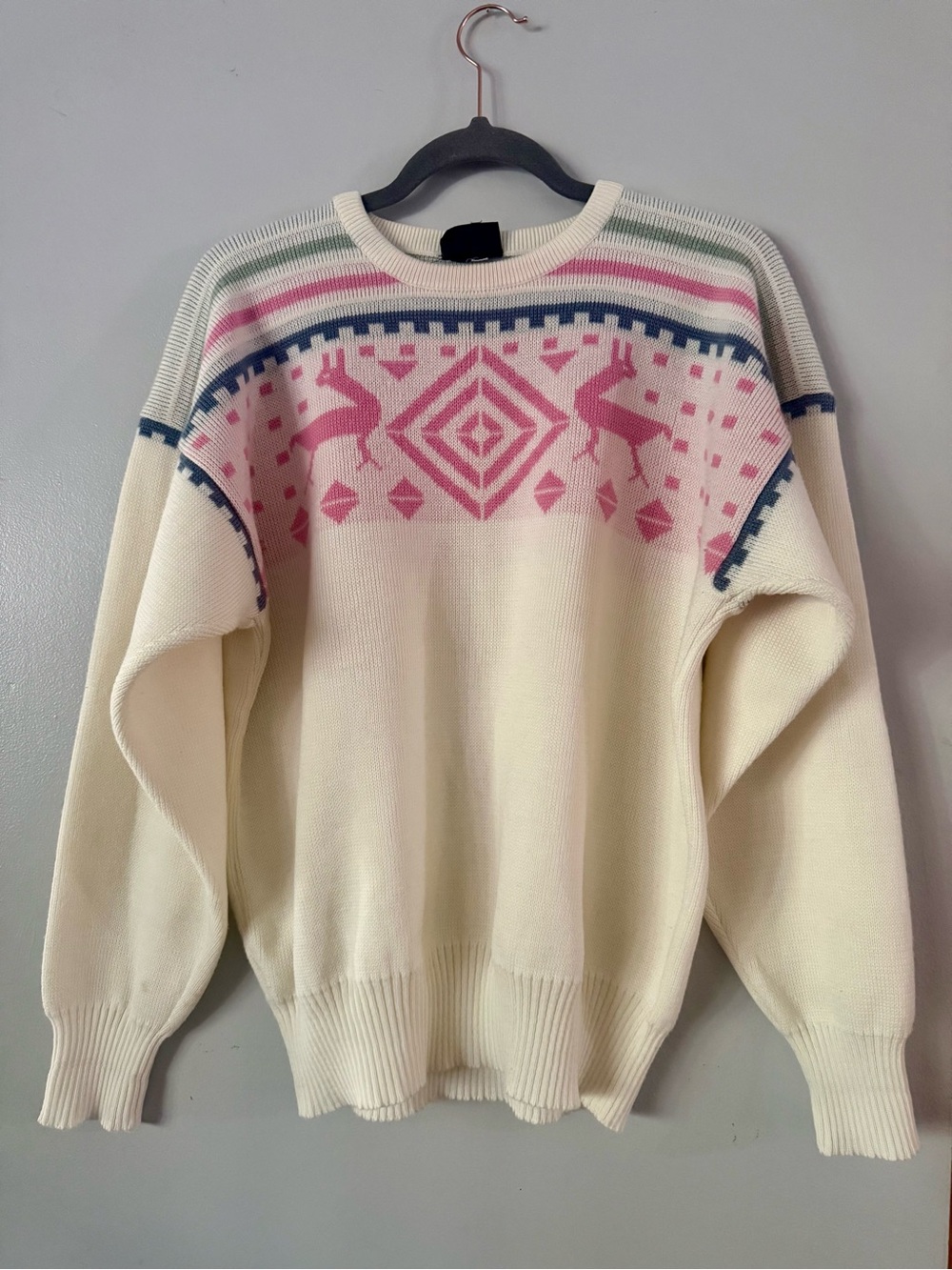 Vtg Meister Wool Ski Sweater Pastel Pink Blue Fair Isle Nordic